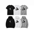 Collection of t-shirts and hoodies with a graphic design and 'FAFO' text on a white background.