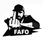 Black and white graphic of a person with a middle finger gesture and 'FAFO' text on a dark background
