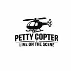 Black helicopter silhouette with 'Petty Copter' text on a white background
